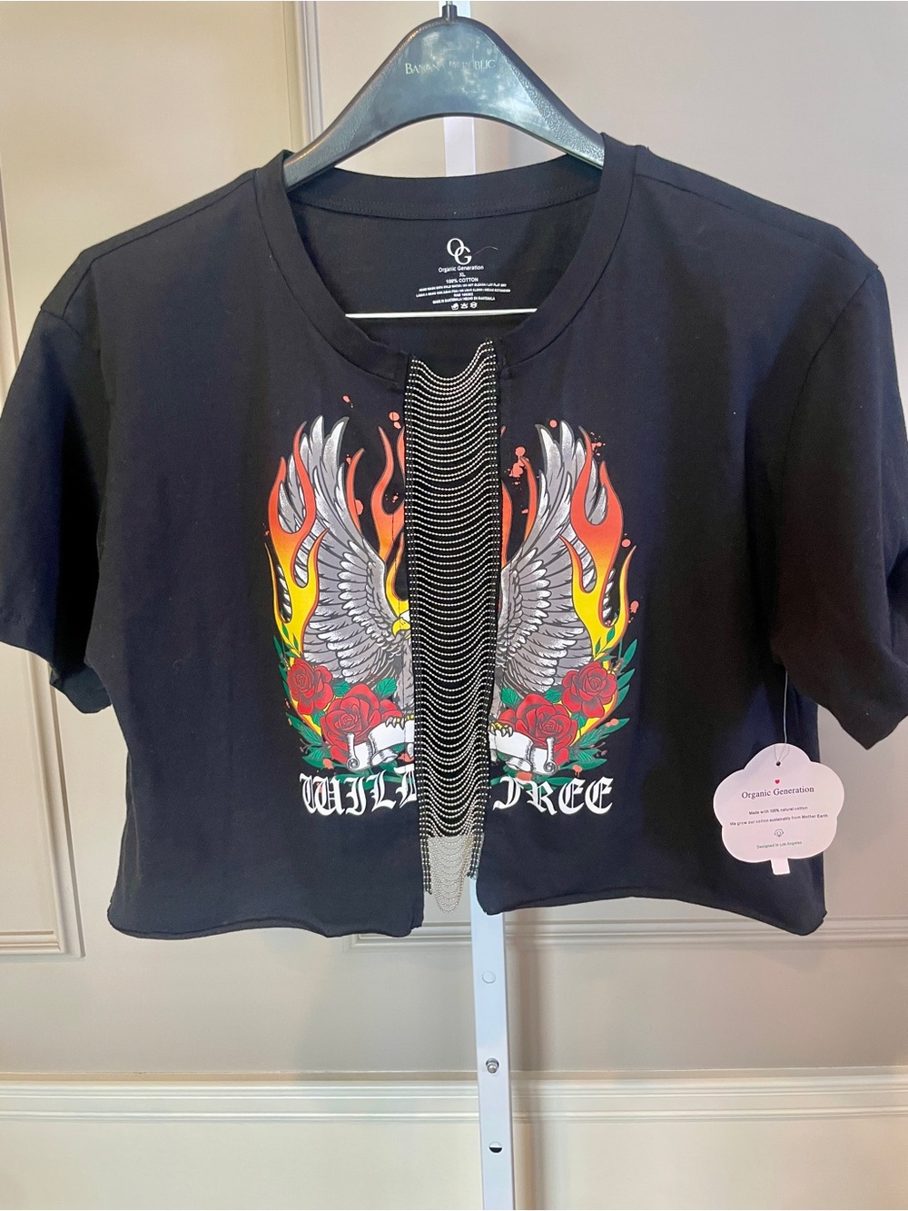 Organic Generation Wild Free XL Cropped Tee Black New Concert Rock & Roll